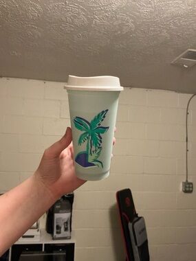 Starbucks Mint Green Palm Tree Reusable Cup with White Lid